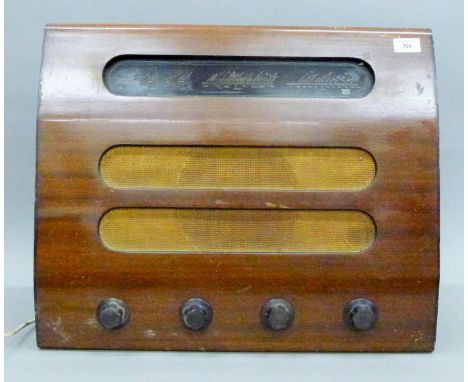 Three vintage radios: Eveready, ECKO and Ferranti.  Eveready 44.5 cm x 25.5 x 30.5 cm.
