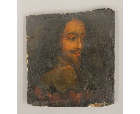 An antique oil on panel portrait of Charles I, the reverse inscribed ''Shakespeare April 16 born 1564 April 23 Died 1616, Ver