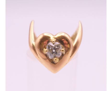 A 19th century Australian heart shaped and wishbone design diamond ring, hallmarks for Melbourne. Ring size J/K. 