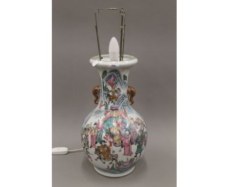 A 19th century Chinese porcelain vase (converted to a lamp). 46 cm high.