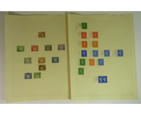 GREAT BRITAIN - two pages: page 1 - George VI pale colour singles, cylinder marginals (x13); page 2 - eleven Postage Dues use