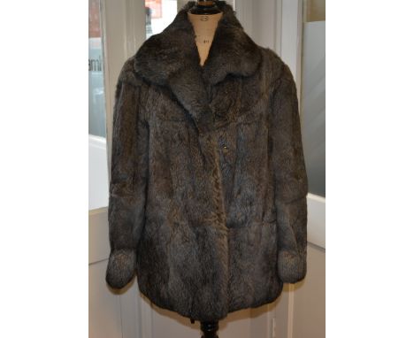A ladies grey coney fur coat size 16 together with a light coloured long fur coat (2) ++grey coat in good condition, light co