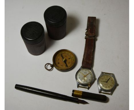 Two "Ships Lightboat Matches" bakelite cylindrical vesta cases containing some original matches; a Mabie Todd "Swan" fountain
