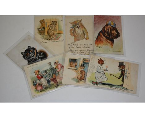 LOUIS WAIN - seven assorted postcards c.1903- 1928 ++all with damage or marks