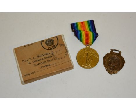 A WWI VM named K 36580 T J Stephens Sto 1 RN in a postage box addressed to Mr F V Wootton, Surrey and together with a US meda