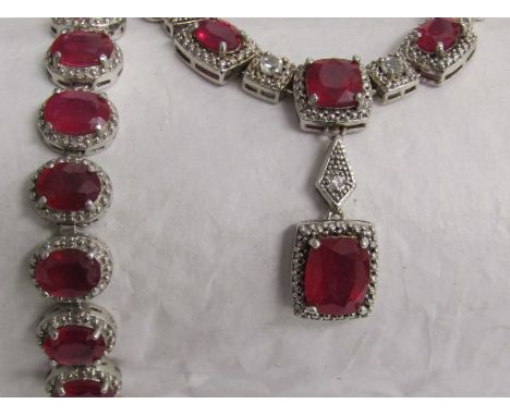 Silver ruby and diamond effect necklace with similar bracelet&nbsp;