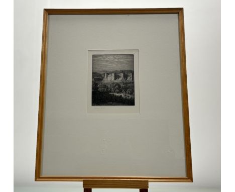 David Woodford (1938-), Conwy Castle, etching, titled in pencil bellow, in a glazed wooden frame. (plate 13.5cmx10cm)