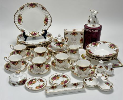 A collection of Royal Albert Old Country Rose ware comprising, six teacups, six saucers, six soup bowls (w-21cm), a twin hand