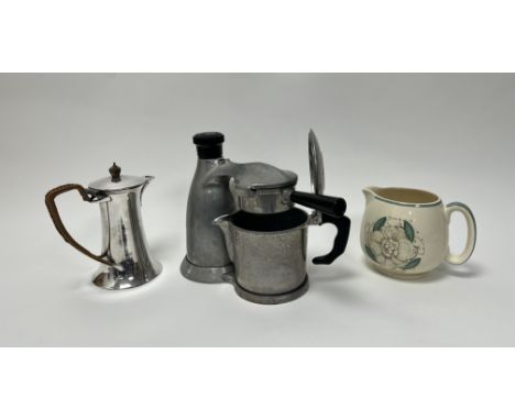 A 1950s Italian Vestuviana stainless steel stove top espresso maker, together with an early 20thc Art Nouveau EPNS coffee pot