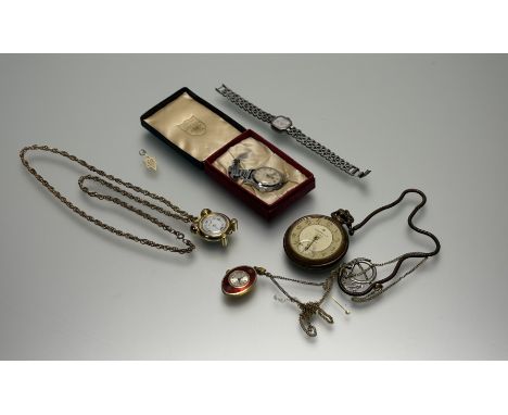 A collection of watches to include a Ingersoll gilt metal open face pocket watch, a Seiko octagonal stainless steel manual wi