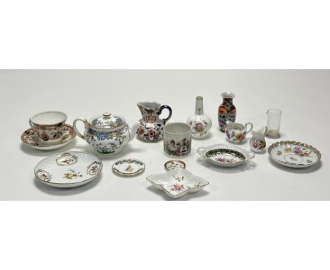 A collection of various decorative wares comprising, a Minton teapot with Chinese floral motifs and bird scene to centre, a R