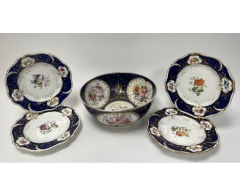 A collection of four Spode English 19thc porcelain plates with handpainted floral and gilt decoration (d. 25cm), together wit