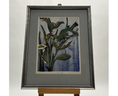 Margaret C Romanes (Scottish 1893-?), Green and Gold, 20/20 Japanese woodblock print, signed, titled and numbered in pencil b