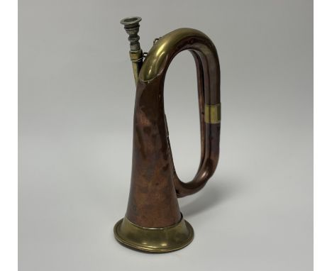 A Farquharson London copper brass bugle, with stamp mark to front. (h-27.5cm)