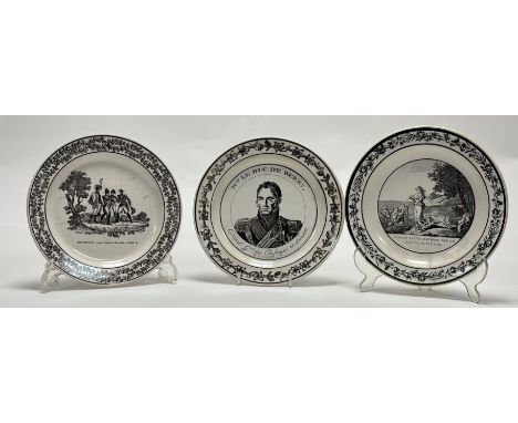 A small collection of three 19thc Faience plates each transfer printed by Creil et Montereau of France, one reading "MacDonal