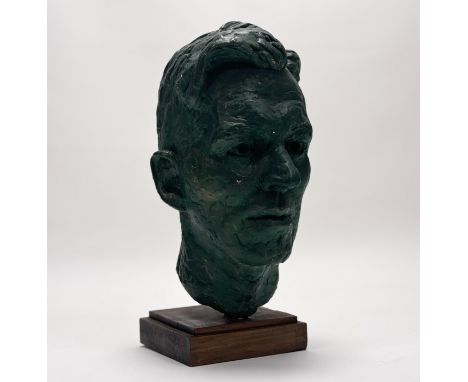 Tim Reeves, Sculputure of Rev. W.H.K Wright 1950, green plaster mould mounted on a square wooden base, inscribed verso. (h-39