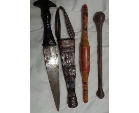 An African tribal dagger with decorative woven and incised leather scabbard and grip - sold with an early 19th Century bound 