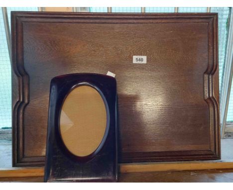 An old oak tea tray - sold with a vintage wooden photograph frame