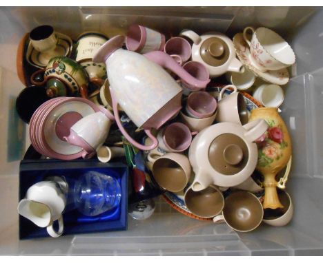 A crate containing a quantity of assorted ceramic items including Poole Pottery coffee set, etc.