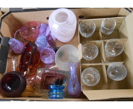 A box containing a quantity of assorted glassware including Caithness vases, etc.