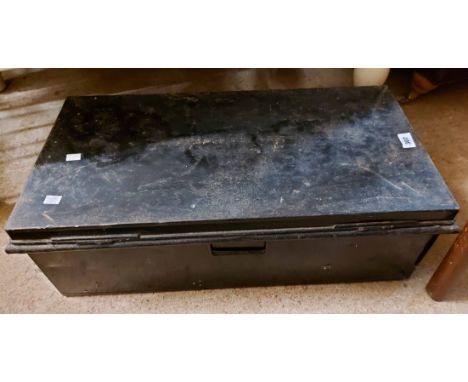 A pair of 70cm vintage black japanned metal colonial transit trunks - Andy Andrews missionary in East Africa