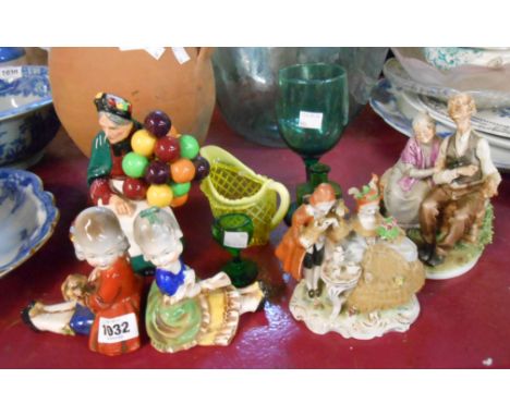 A quantity of assorted china and glassware including Royal Doulton figurine The Old Balloon Seller HN1315, a pair of W. Goebe