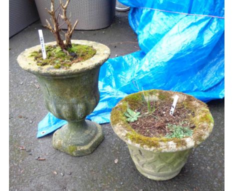 A small concrete pedestal urn - sold with a small concrete planter