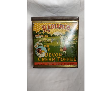 A vintage Art Deco Radiance Toffee tin