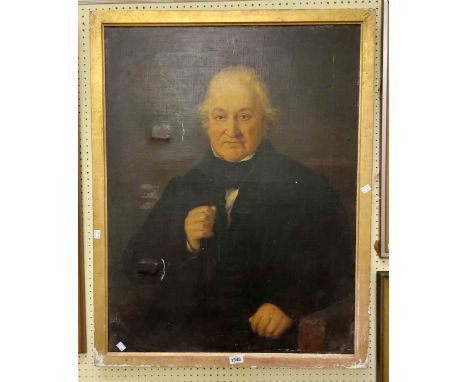 A gilt slip framed oil on canvas portrait of a 19th Century gentleman - minor surface scuffs - 90cm X 69cm - sold with a gilt