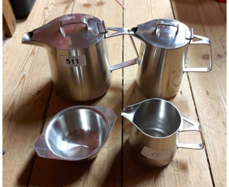 A vintage Old Hall stainless steel tea set designed by Robin Welch