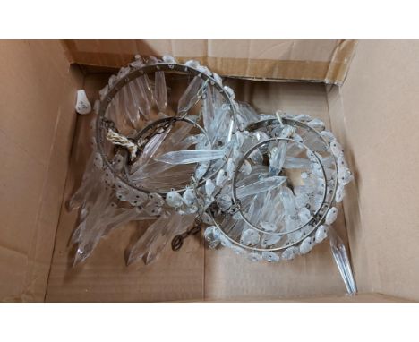 A pair of two tier glass lustre drop light fittings