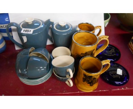 A quantity of assorted china including Poole Pottery part coffee set, two modern Bristol blue glass commemorative paperweight