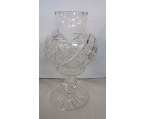 A vintage Bohemia Crystal cut glass table candle lamp in original box