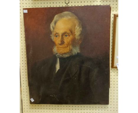 An unframed stretchered oil on canvas portrait of a 19th Century elderly gentleman - 61cm X 51cm