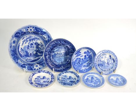 The Coysh Collection - A small collection of 19th century blue transfer printed child's tea wares, saucers and dessert bowl i