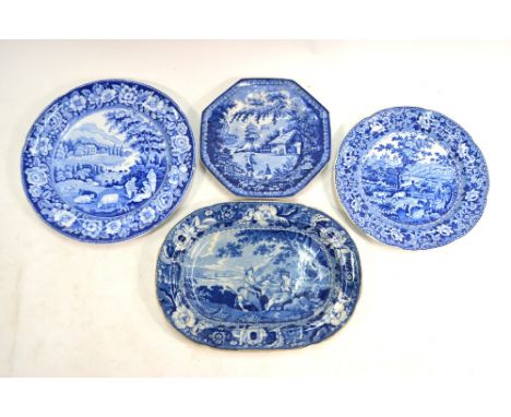 The Coysh Collection - Four various 19th century blue transfer printed plates comprising: Edward & George Phillips, Longport 