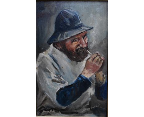 Henri Pitcher - Portrait of a fisherman lighting a pipe 'sketched from life', signed and dated '06 lower left, oil on board, 