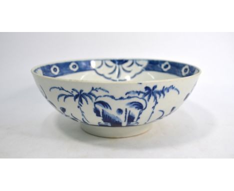 A 21.5 cm bowl painted with floral and foliate designs in the manner of first period Worcester, crescent mark Condition Repor