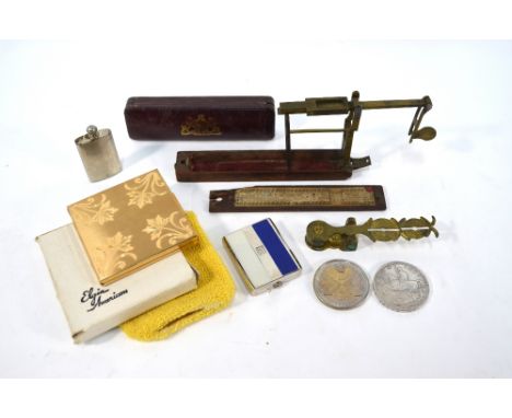 A 19th century set of sovereign scales in wood case, paper instruction label inside lid, by W. Abbott, Preston, to/w another 