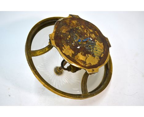 A fine quality French ormolu and glass dome shade ceiling light, the glass part frosted and with cut detail centred by an orm