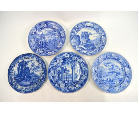 The Coysh Collection - Mason's Cambrian Argil blue transfer printed plate decorated with the 'Classical Landscape' pattern, c