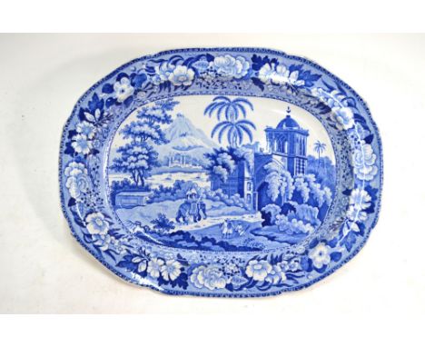 The Coysh Collection - A 19th century pearlware blue transfer printed Herculaneum Pottery small oval meat plate decorated wit