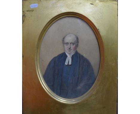 Six various Victorian watercolour portrait studies of ladies and gentlemen including A Penley - Portrait of a cleric, waterco
