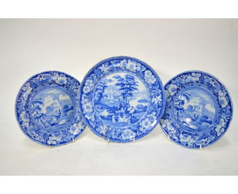 The Coysh Collection - Two 19th century pearlware blue transfer printed plates of the same view, unknown maker, one with prin