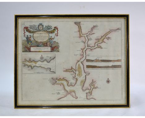 A 17th century coastal chart engraving, Falmouth, by Captain Greenvile Collins, 45 x 57 cm, no.18, framed and glazedNB - Capt