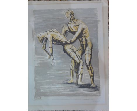 ** After Henry Moore (1898-1986) - Two stylised dancing figures, lithograph in colours, pencil signed to lower right margin, 