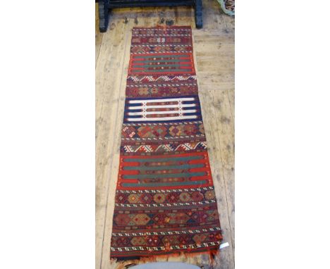 An antique Caucasian flat woven runner, circa 1900, with traditional alternating multi-coloured design, 2.78 x 0.85 m  Condit