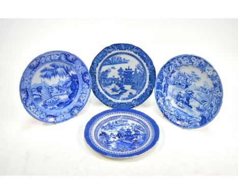 The Coysh Collection - Two Davenport blue transfer printed soup plates, one decorated with the 'Chinoiserie High Bridge' patt