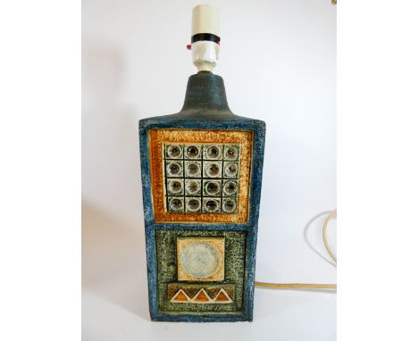 A large Troika rectangular pottery lamp base, 37cms tall to top of light fitting unsigned  Good condition