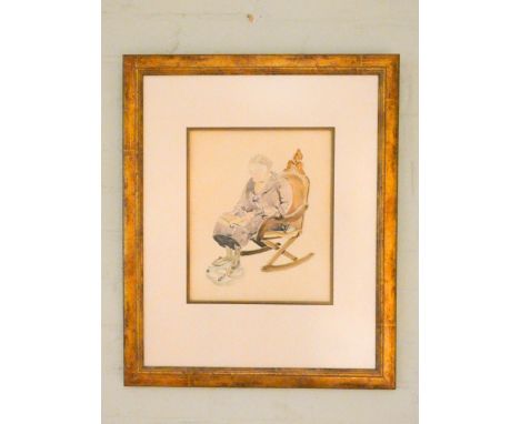 Pegaret Anthony, a pair of framed watercolour portraits of a seated lady and gentleman and another portrait of an old lady in